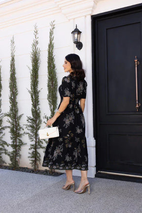 Vestido midi preto floral REF. 9246