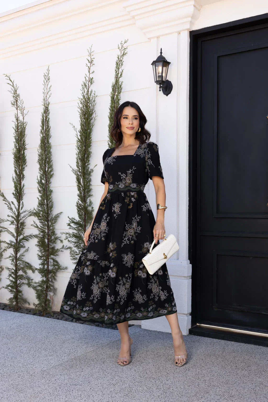 Vestido midi preto floral REF. 9246