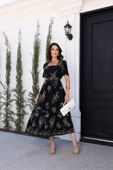 Vestido midi preto floral REF. 9246