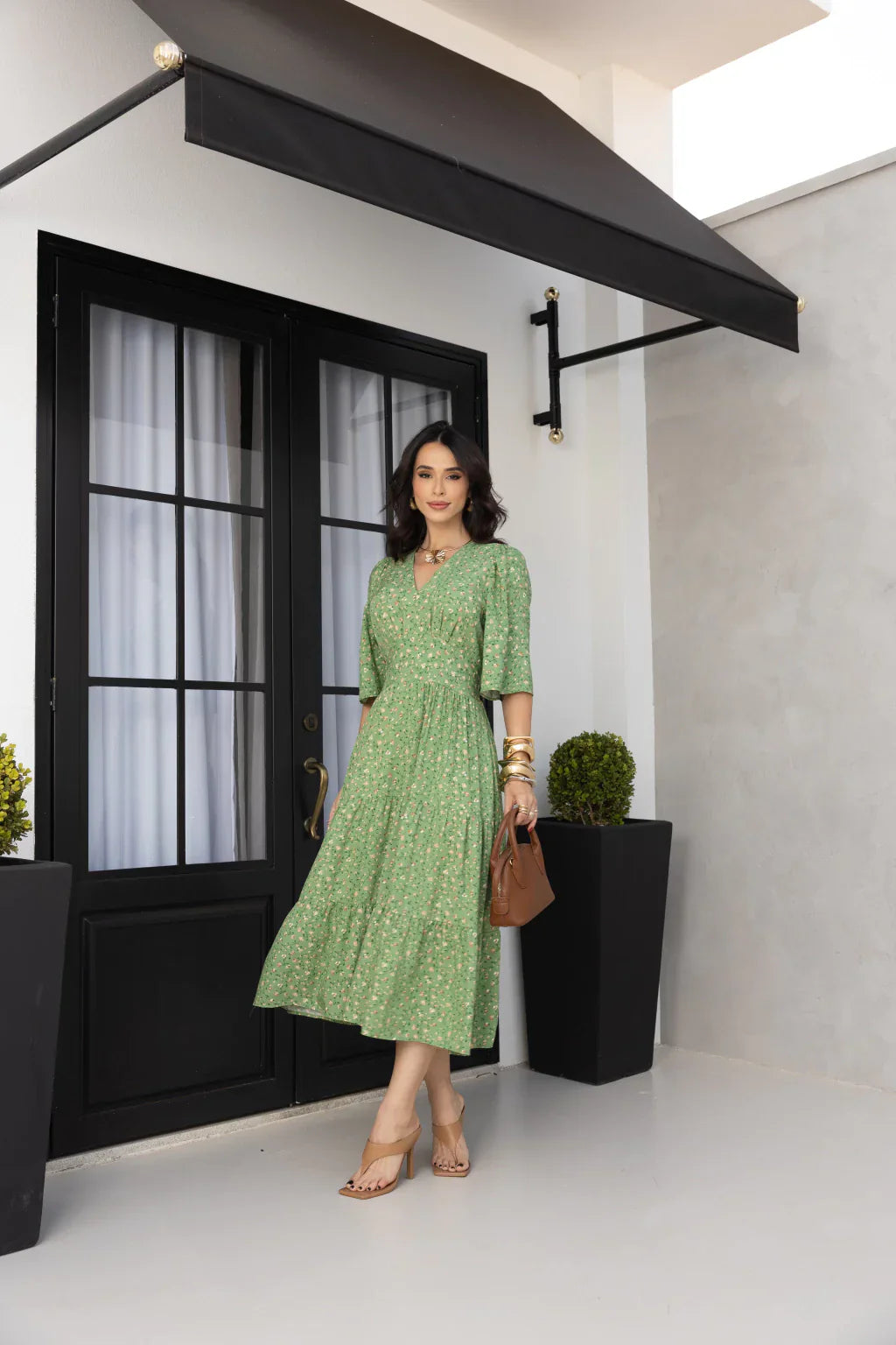 Vestido midi verde floral REF. 9145