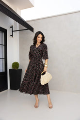 Vestido midi preto floral REF. 9145