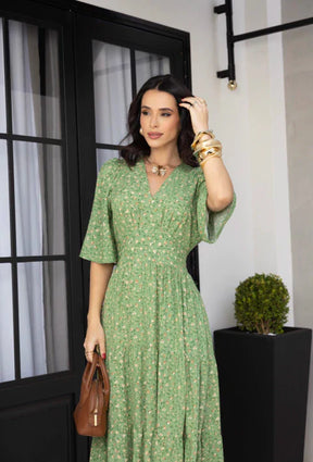 Vestido midi verde floral REF. 9145