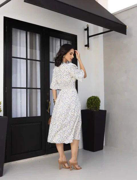 Vestido midi branco floral REF. 9145