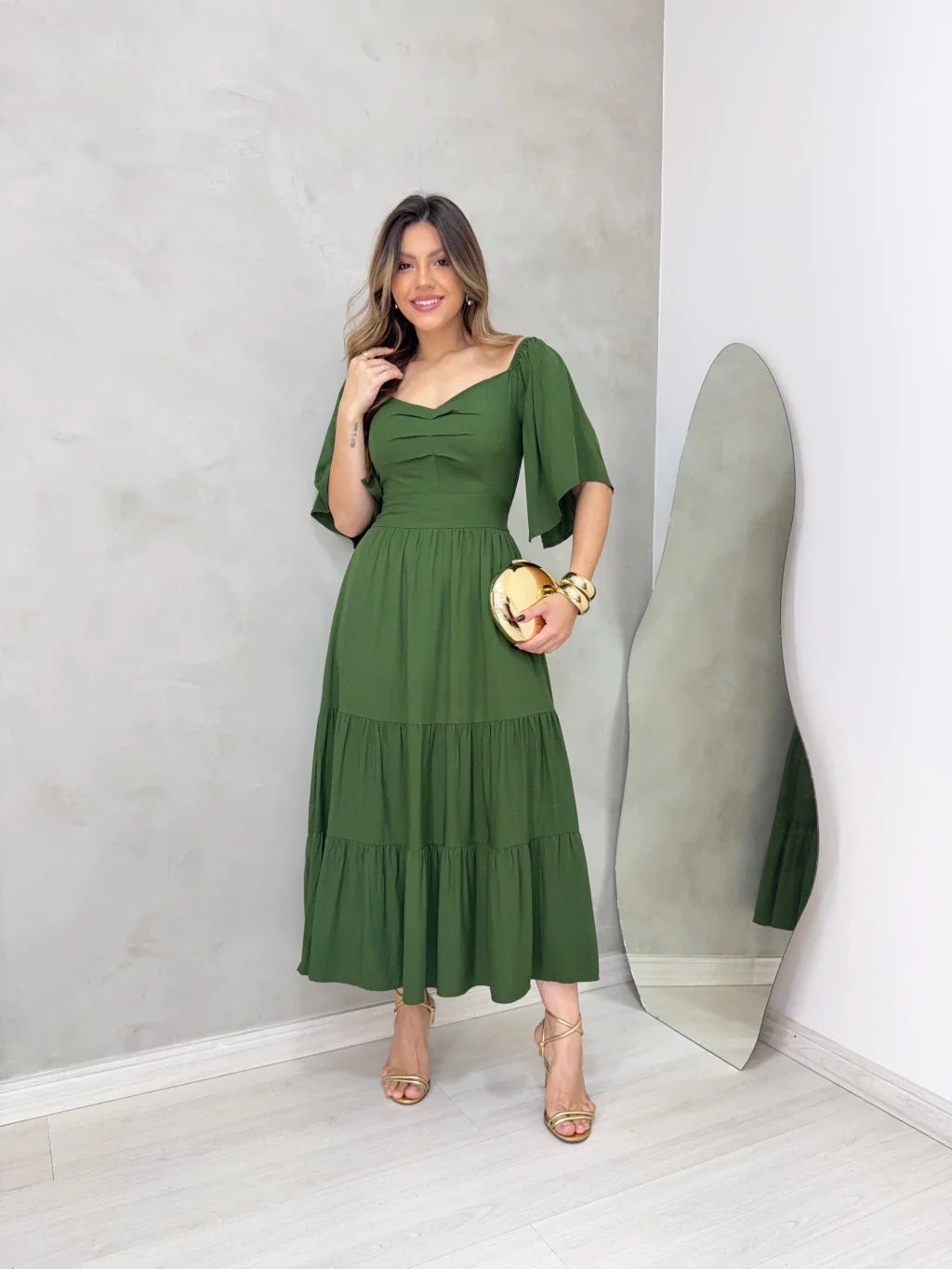 Vestido maxi midi verde militar REF. 9790